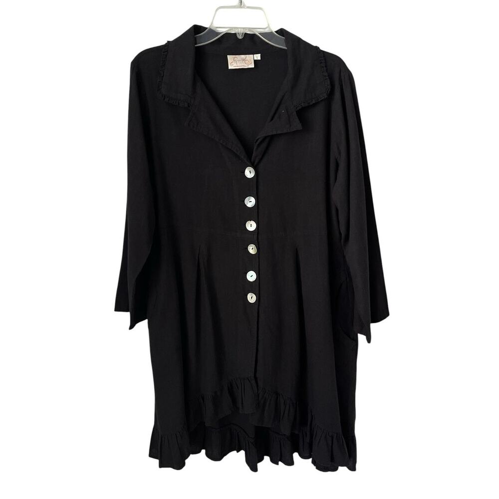 Paper Lace Black Tunic Top Lagenlook Boho Artsy Cottagecore Whimsy Hippie Large